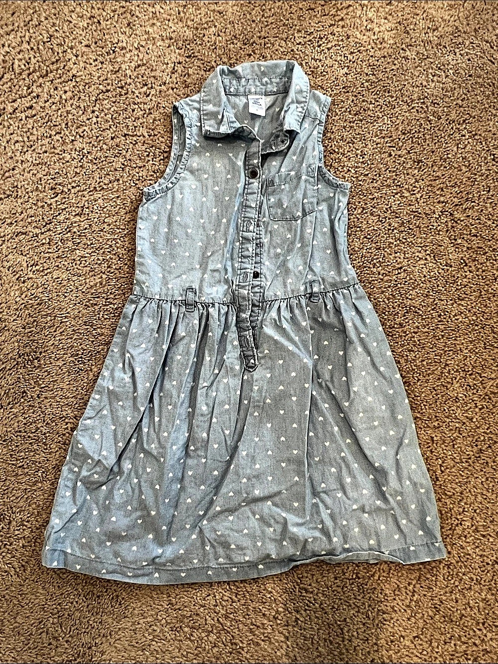 carter's Girls Denim Heart Print Dress Size 6X/6 Like New